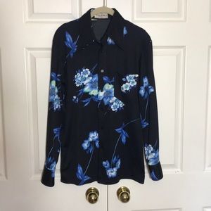 Vintage Floral Silky Knit Dress Shirt